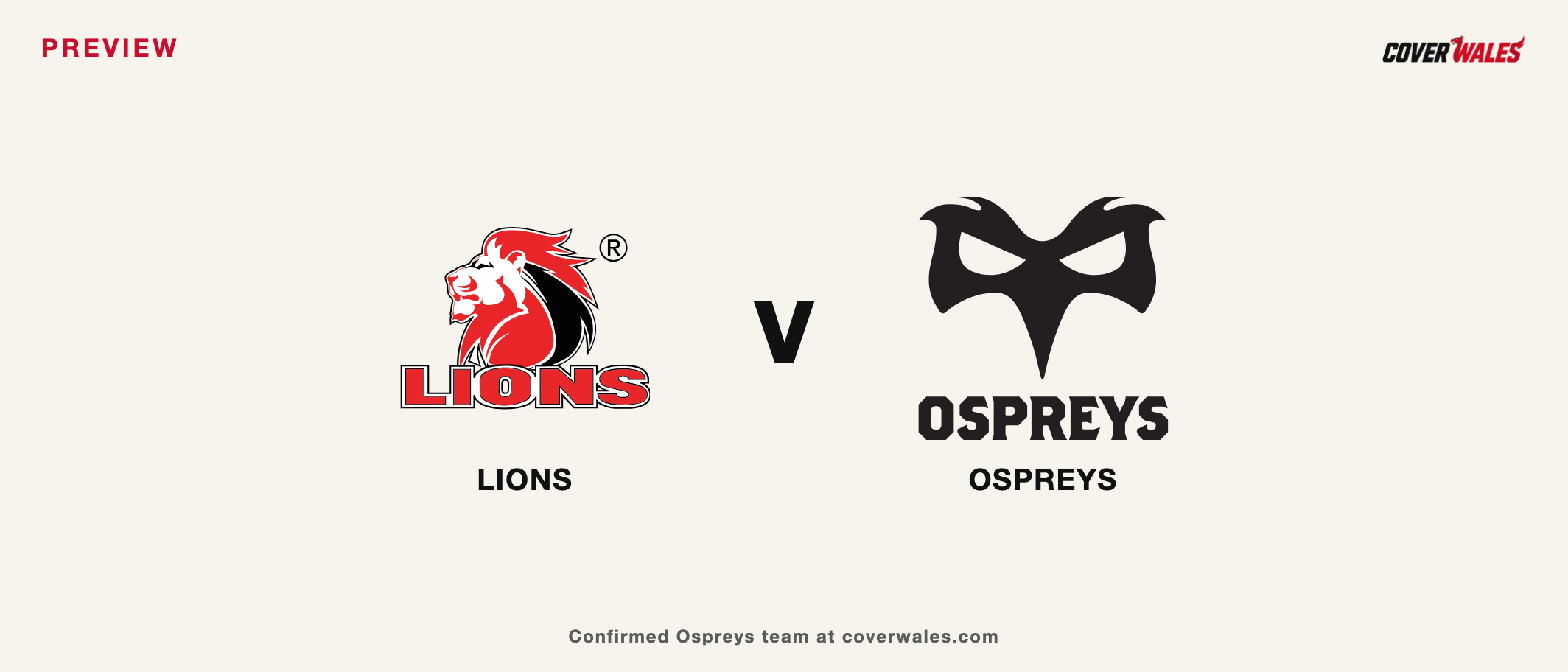 Cover preview card showing the Lions and Ospreys crests side by side.