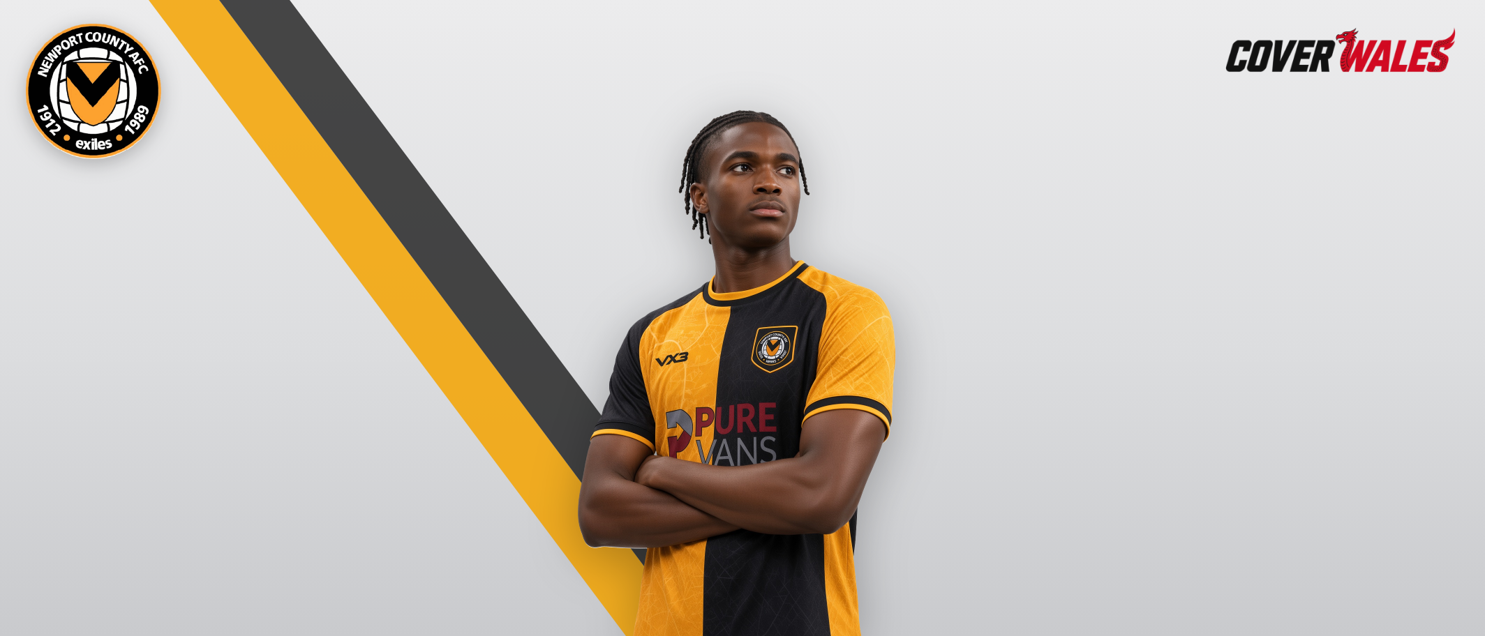 Tanatswa Nyakuhwa in Cover Wales’ existing illustrated Newport County portrait. Illustration, not a photograph from the Swindon match.