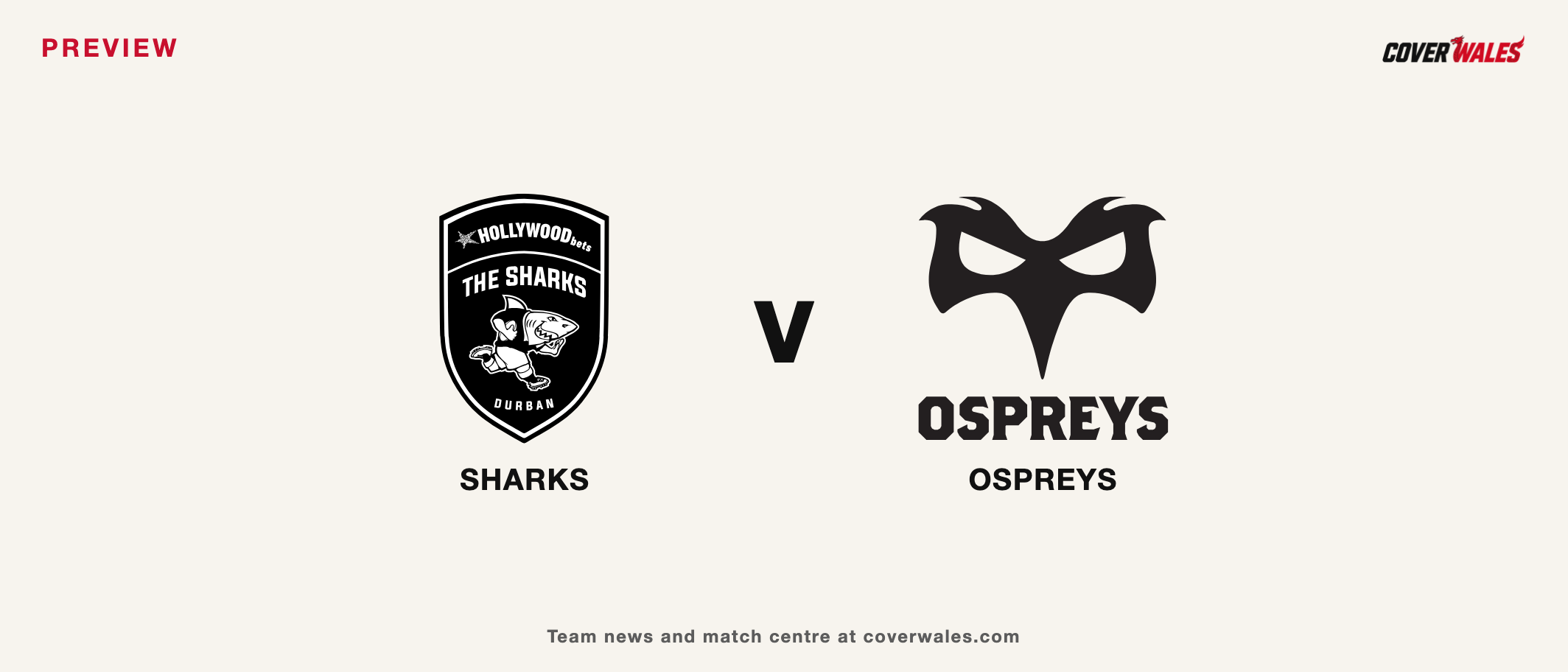 Cover preview card: verified Sharks and Ospreys crests, composed for the website.