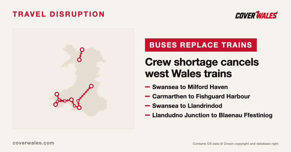 Crew shortage: west Wales trains replaced by buses on four routes