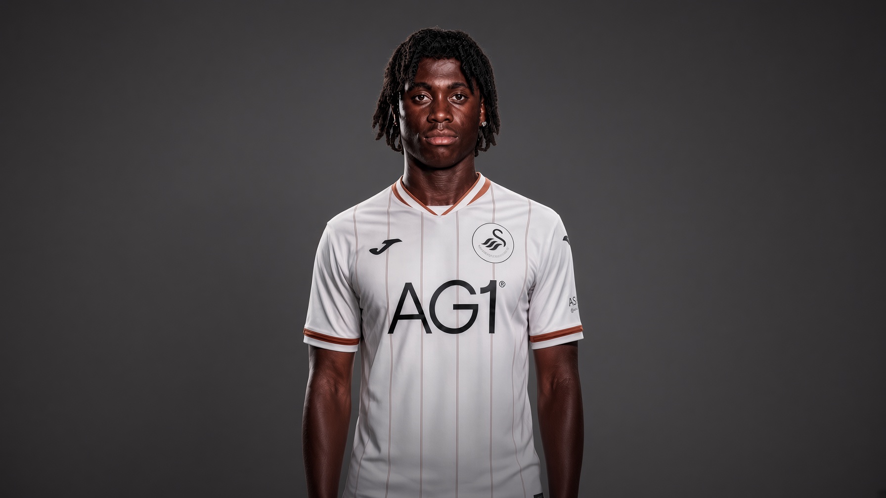 AI illustration of Jeremy Monga in a Swansea City shirt. Not a photograph