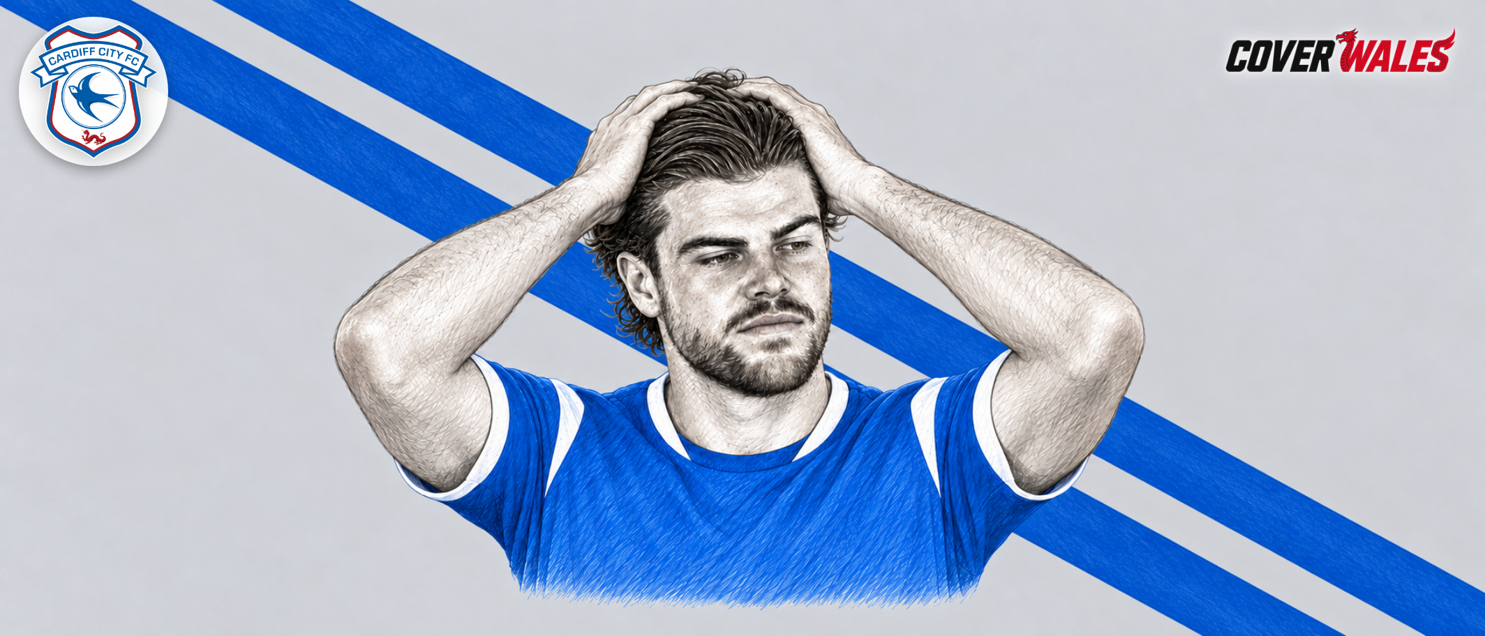Cover illustration of Ollie Tanner holding his head in disappointment, in Cardiff City colours; a conceptual pose, not a match photograph.