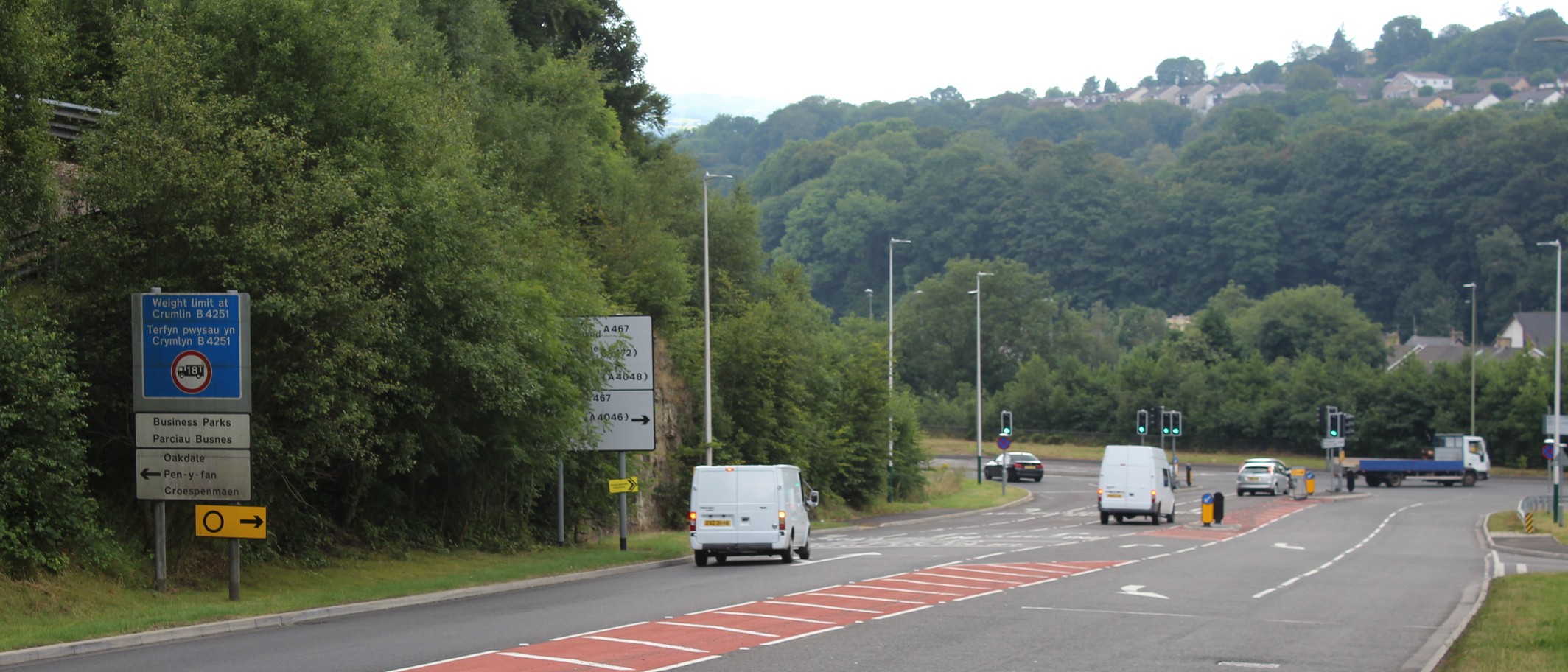 Archive: the A472 at its junction with the A467 in Crumlin, 18 August 2016. Not the collision scene. M J Roscoe / Geograph and Wikimedia Commons, CC BY-SA 2.0; cropped.