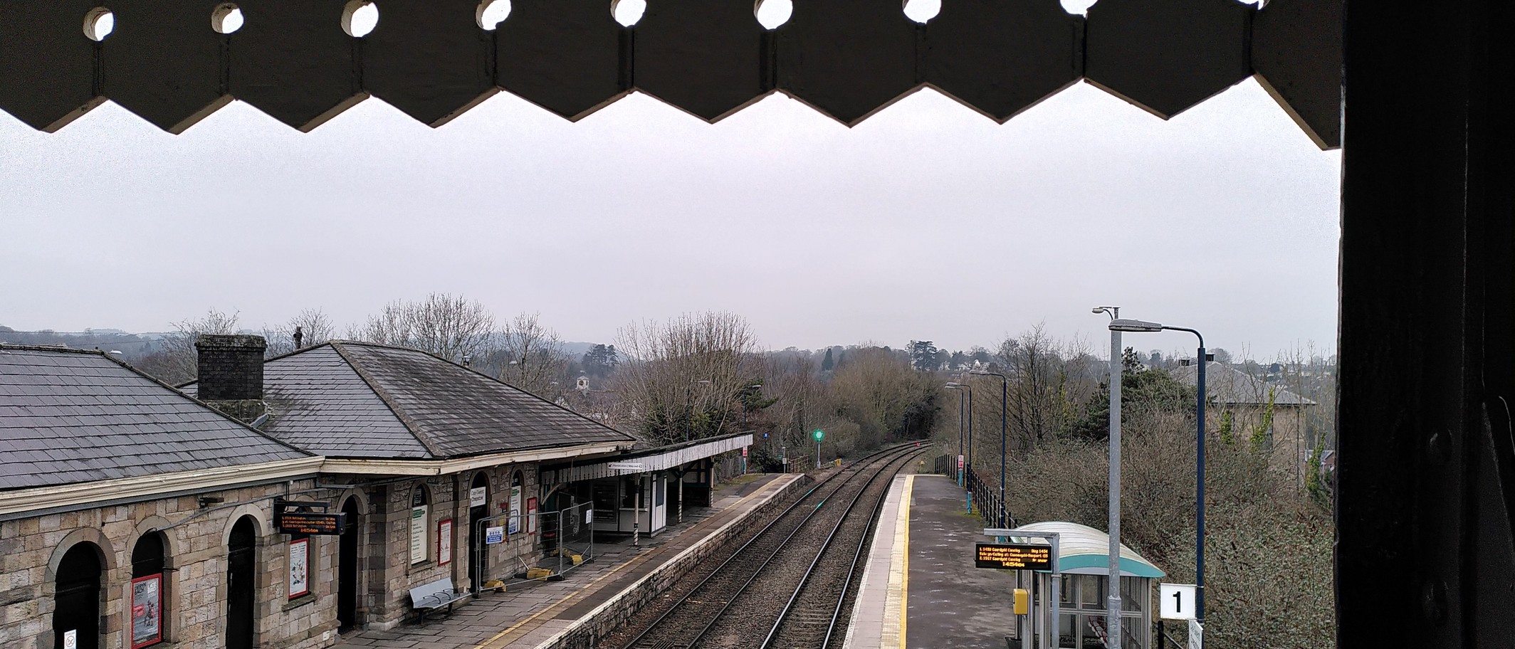 Archive: Chepstow railway station looking towards Gloucester, 18 January 2025. A J Paxton, CC BY-SA 2.0. Location context, not the tree or current disruption.