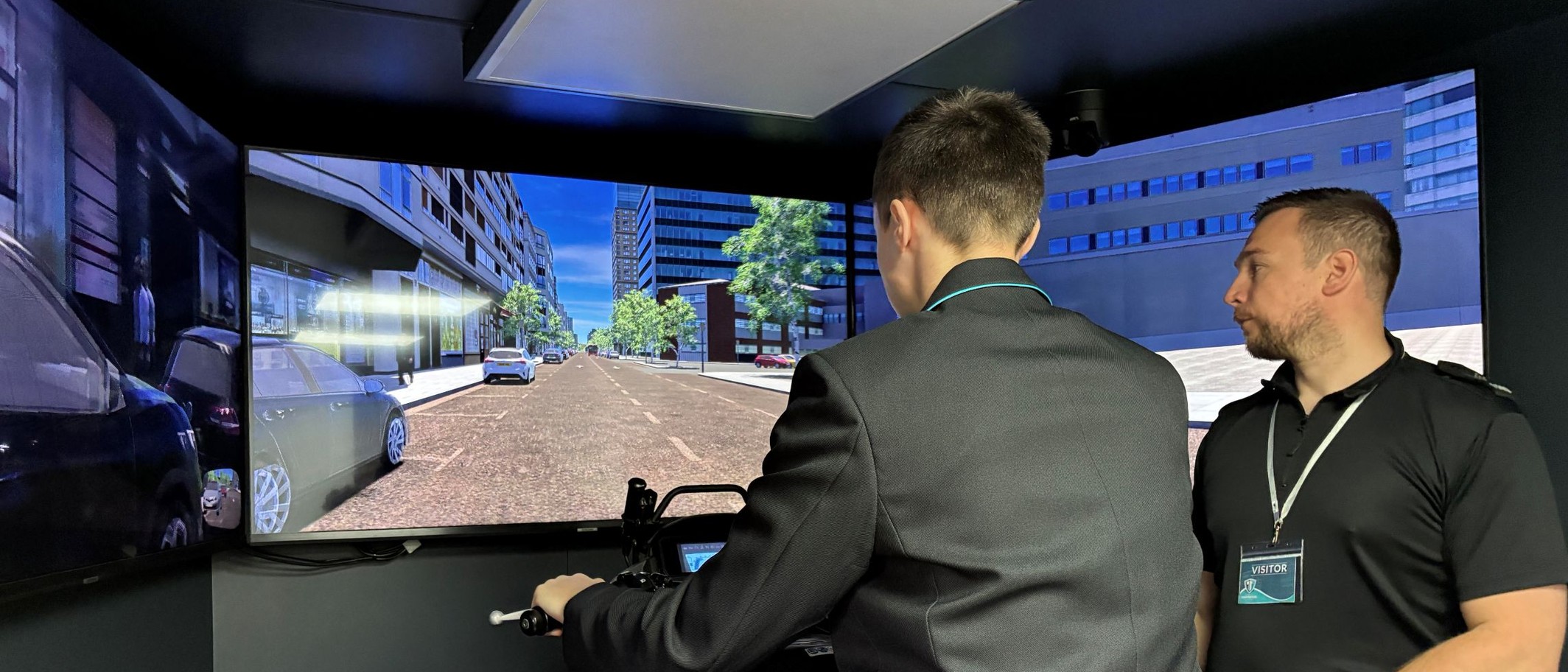 Motorcycle simulator at the Tonyrefail road-safety launch, 24 September 2026. Welsh Government, Crown copyright, Open Government Licence v3.0.