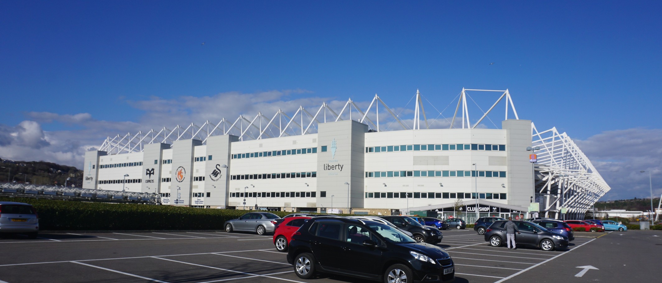 The Swansea.com Stadium, photographed in 2016 under its former name. Photo: Bill Boaden, CC BY-SA 2.0, via Geograph (geograph.org.uk/photo/4996438) and Wikimedia Commons