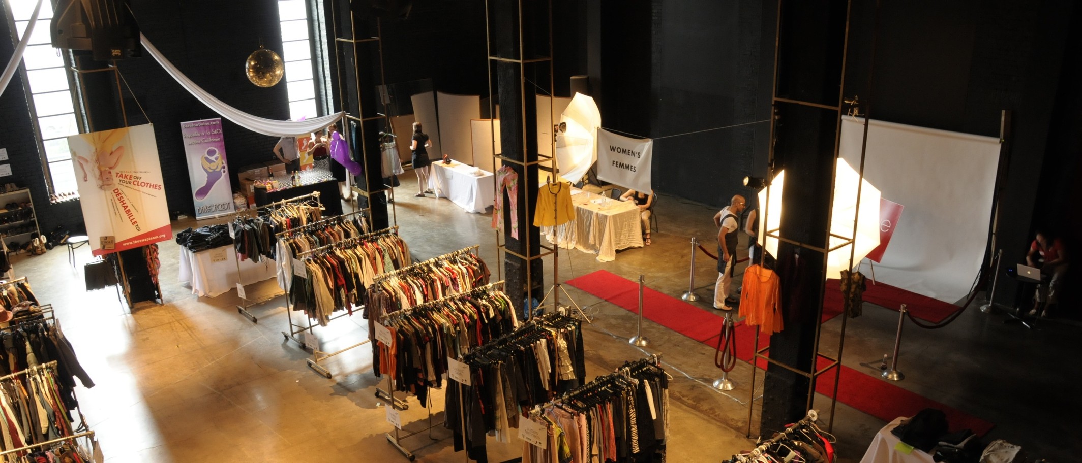 Archive illustration: clothing racks at a swap in Montreal, Canada, on 29 May 2010. Radu Juster, CC BY-SA 2.0. Not a Torfaen school or this challenge.