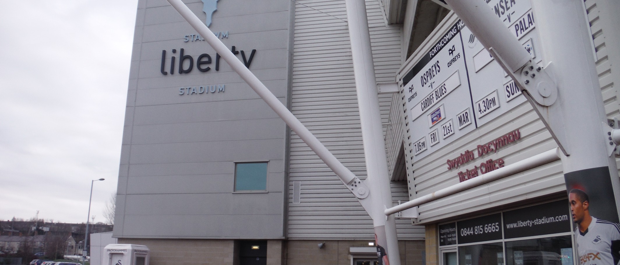 Swansea, The Liberty Stadium. Photo: Lewis Clarke, CC BY-SA 2.0, via Geograph (geograph.org.uk/photo/3869554) and Wikimedia Commons